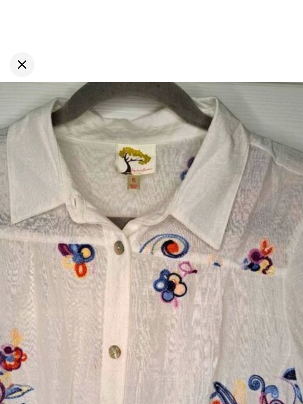 Fig and Flower White Lightweight Button-Up Shirt with Orange Accent